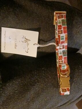 Festive Gift Box Print Dog Collar with Gold Hardware 🐶